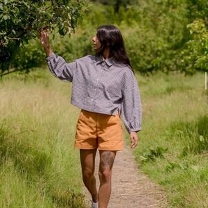 Beaton Linen | High Waisted Utility Shorts Cotton Twill Bull Denim Size 16